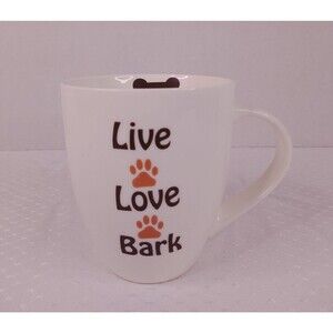 THL Live Love Bark Dog Mug Coffee Cup Large Ceramic White Paw Print Bone Inside